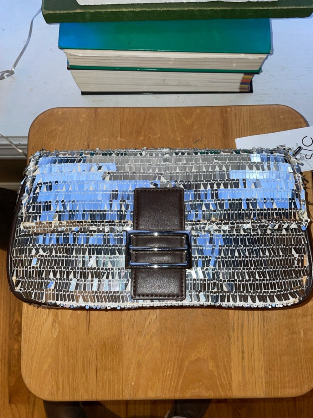 Silver Sequin Evening Clutch - Women's Bag - Picture 5 of 8